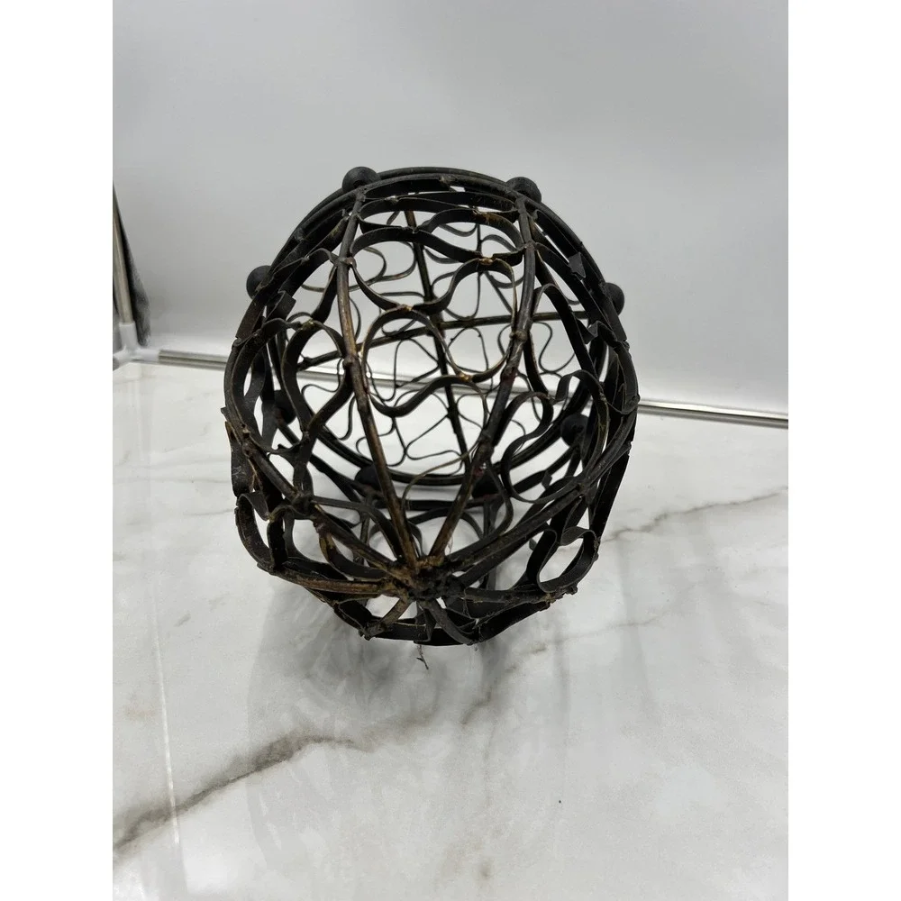 Vintage Wrought Iron Acorn Basket Decorative Scroll Wire Jar with Lid Fall Decor